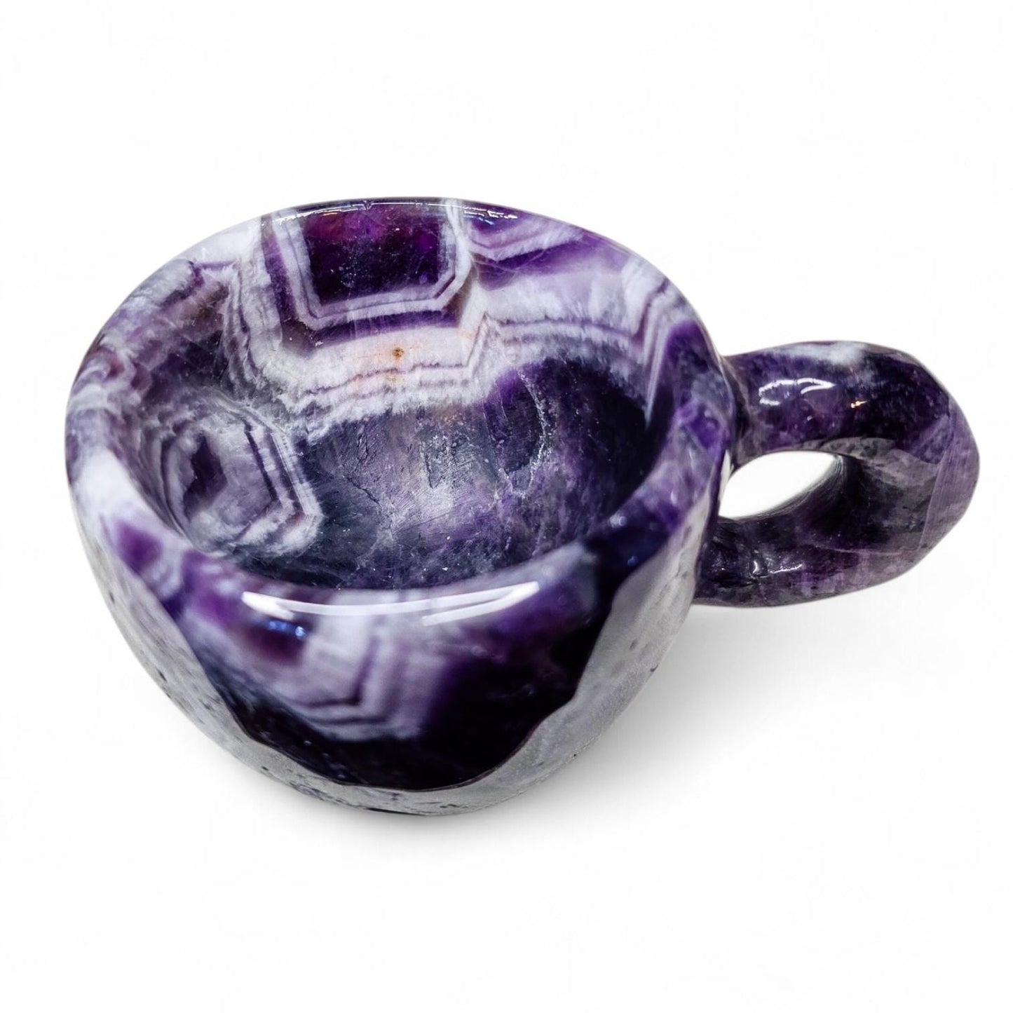 Chevron Amethyst Mini Cup | Decorative Hand Carved Amethyst Mug for Altar | Third Eye Healing Stone Carving | Intuition & Peace Crystal Gift