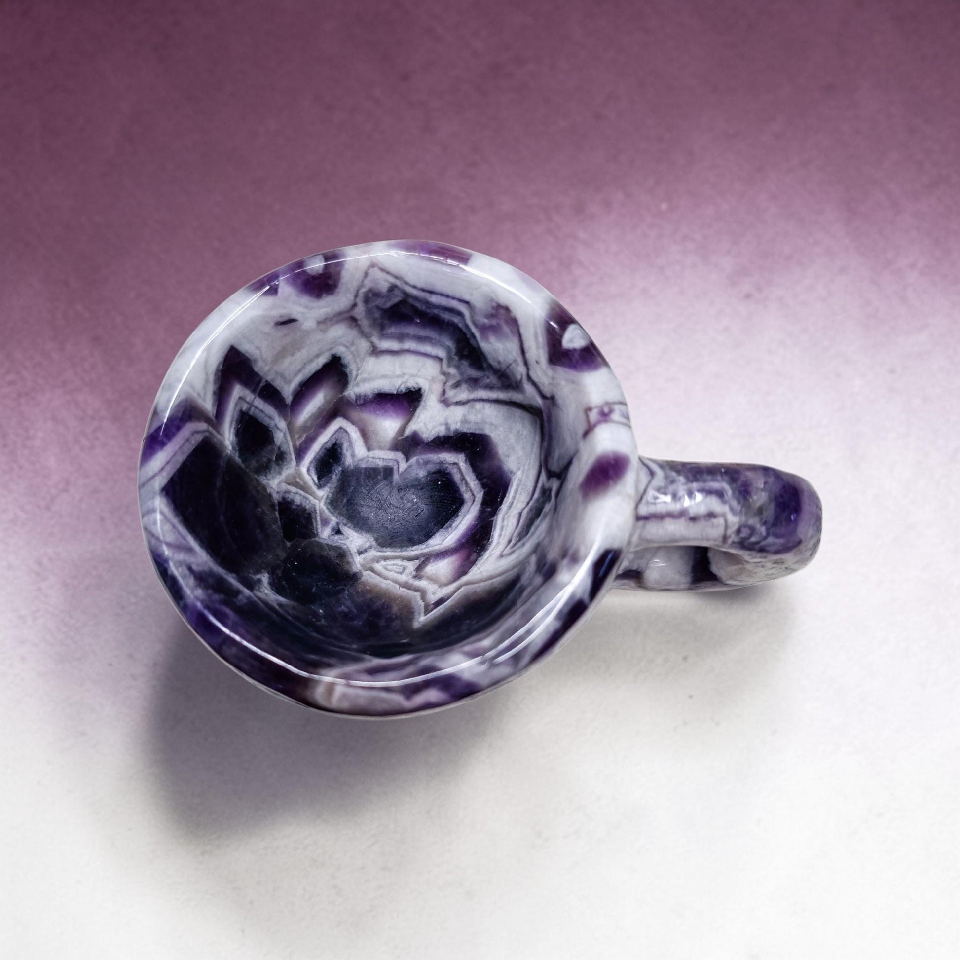 Chevron Amethyst Mini Cup | Decorative Hand Carved Amethyst Mug for Altar | Third Eye Healing Stone Carving | Intuition & Peace Crystal Gift