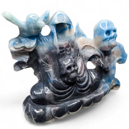 Large 3.7lb Troilite Carving | Hand Carved Grim Reaper & Skulls Sculpture | 8.5" Rare Mineral Specimen | Spooky Gothic Decor Statement Piece