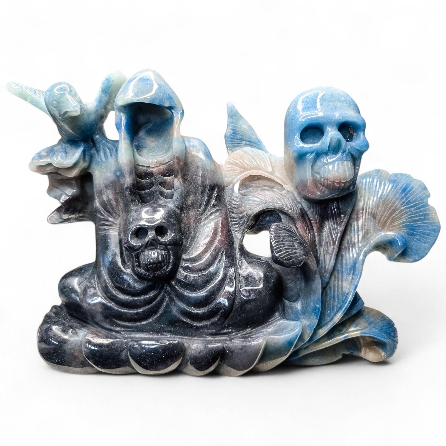 Large 3.7lb Troilite Carving | Hand Carved Grim Reaper & Skulls Sculpture | 8.5" Rare Mineral Specimen | Spooky Gothic Decor Statement Piece