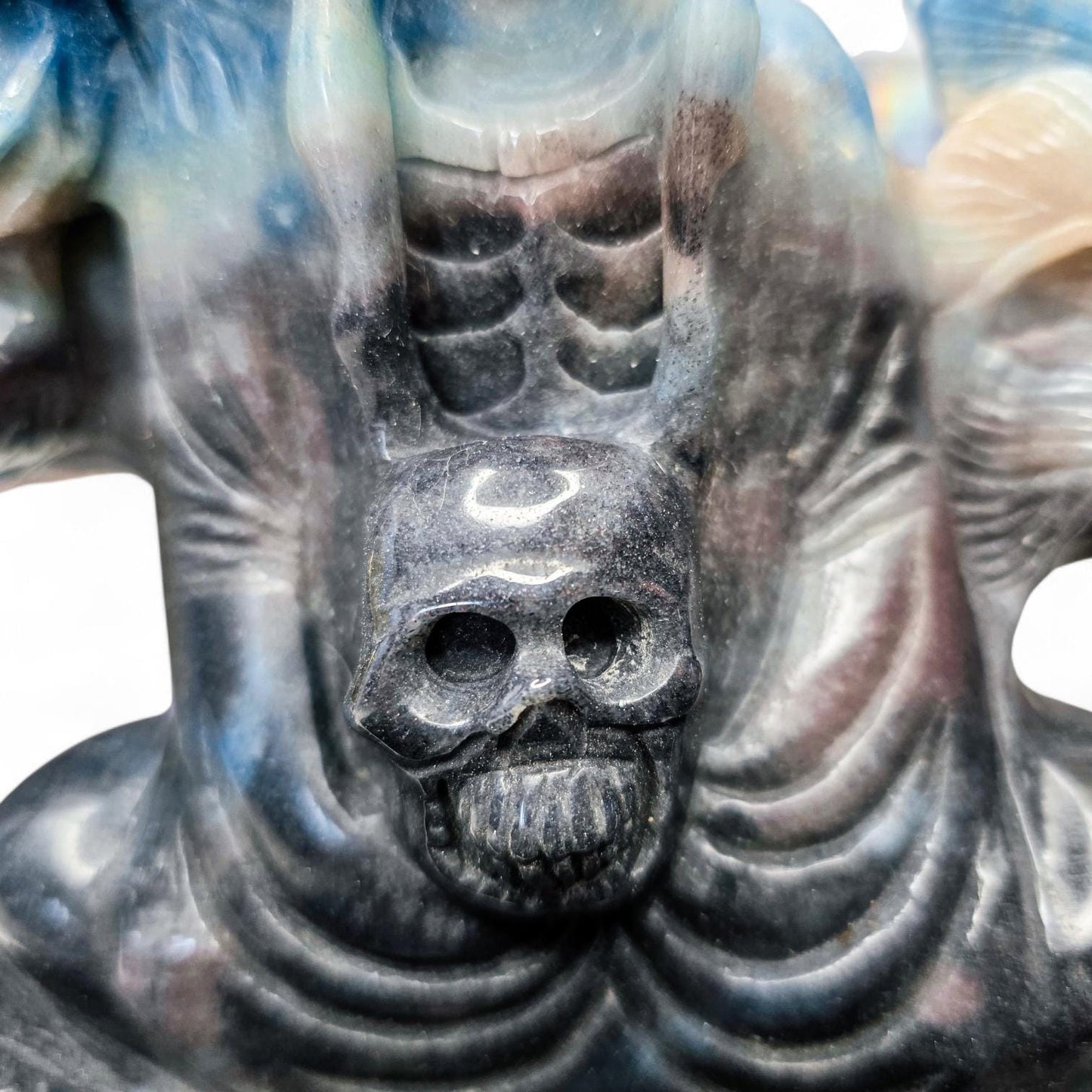 Large 3.7lb Troilite Carving | Hand Carved Grim Reaper & Skulls Sculpture | 8.5" Rare Mineral Specimen | Spooky Gothic Decor Statement Piece