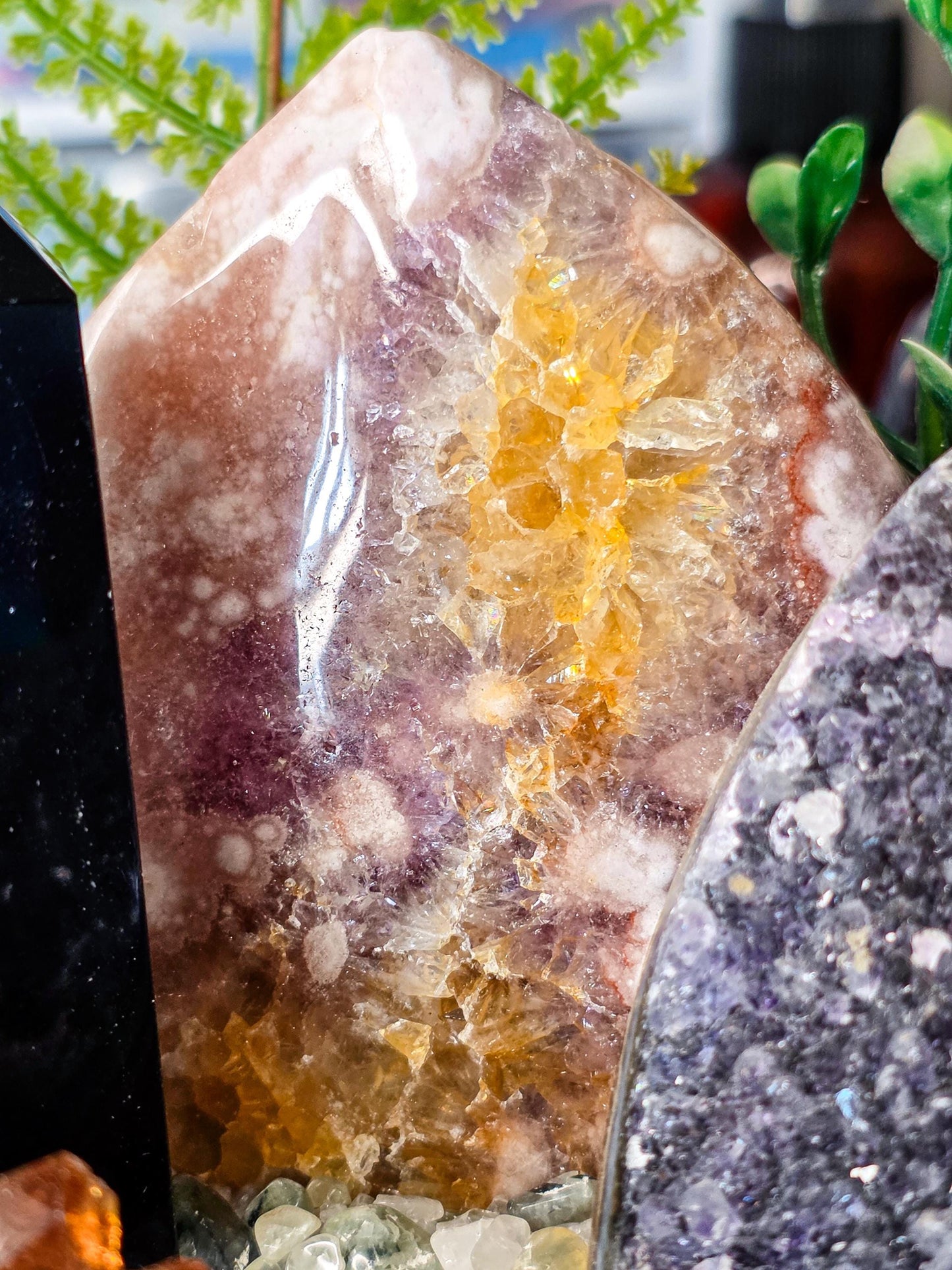 Large Spinning Crystal Garden Kit, 3kg Clear Quartz & Prehnite Chips, Blue Lace Agate Druzy and Pink Amethyst, 9" Rotating Mineral Display