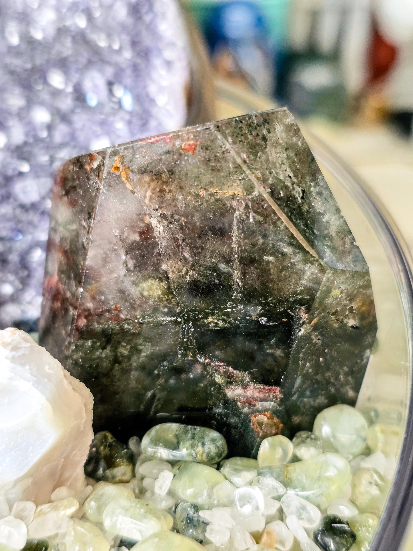 Large Spinning Crystal Garden Kit, 3kg Clear Quartz & Prehnite Chips, Blue Lace Agate Druzy and Pink Amethyst, 9" Rotating Mineral Display