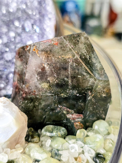 Large Spinning Crystal Garden Kit, 3kg Clear Quartz & Prehnite Chips, Blue Lace Agate Druzy and Pink Amethyst, 9" Rotating Mineral Display