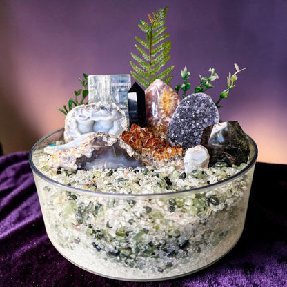 Large Spinning Crystal Garden Kit, 3kg Clear Quartz & Prehnite Chips, Blue Lace Agate Druzy and Pink Amethyst, 9" Rotating Mineral Display
