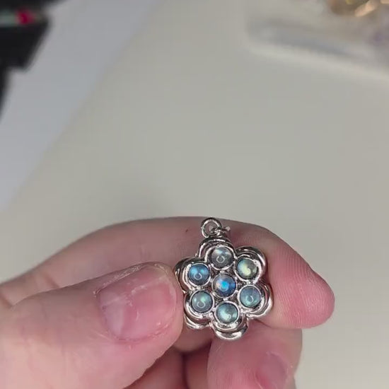 Labradorite Spinning Flower Necklace | Genuine 7 Bead Kinetic Pendant | S925 Sterling Silver 24" Chain | Gemstone Fidget Jewelry