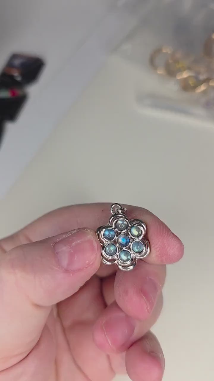 Labradorite Spinning Flower Necklace | Genuine 7 Bead Kinetic Pendant | S925 Sterling Silver 24" Chain | Gemstone Fidget Jewelry