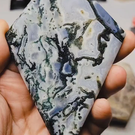 Moss Agate Rhombus Carving with Stand | Grade A Translucent | Statement Piece | Crystal Gift