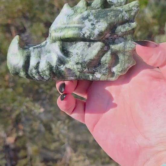 Large Green Jade Dragon Head Carving (4.75") | Heavy 1.4 lb Stone Medieval Fantasy Statue