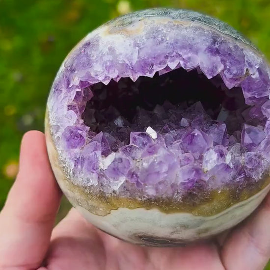 Large Amethyst "Pacman" Geode Sphere - 90mm Druzy Crystal Cave - Statement Piece