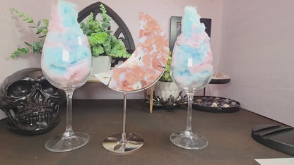 Pink & Blue Cotton Candy Agate Moon Carving - Large Chalcedony Crystal Crescent (6") + FREE Stand