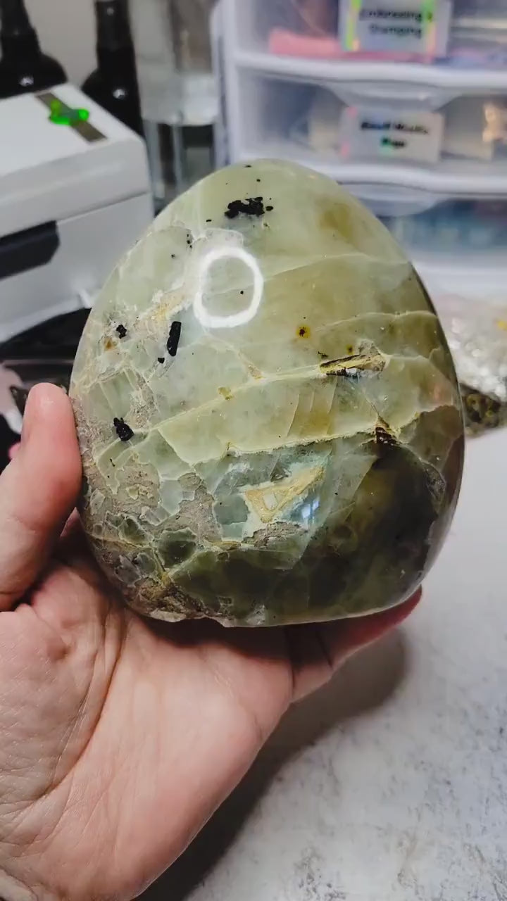 Madagascar- Large Green Moonstone Carving - 4.5 Inch Polished Crystal - 2 LBS - Standing Cut Base
