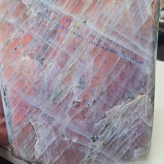 Huge 7.9lb Sunset Labradorite Freeform | Rare Orange & Pink Flash Statement Piece | 7" Polished Crystal Slab | High-End Mineral Specimen