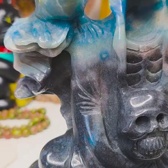 Large 3.7lb Troilite Carving | Hand Carved Grim Reaper & Skulls Sculpture | 8.5" Rare Mineral Specimen | Spooky Gothic Decor Statement Piece