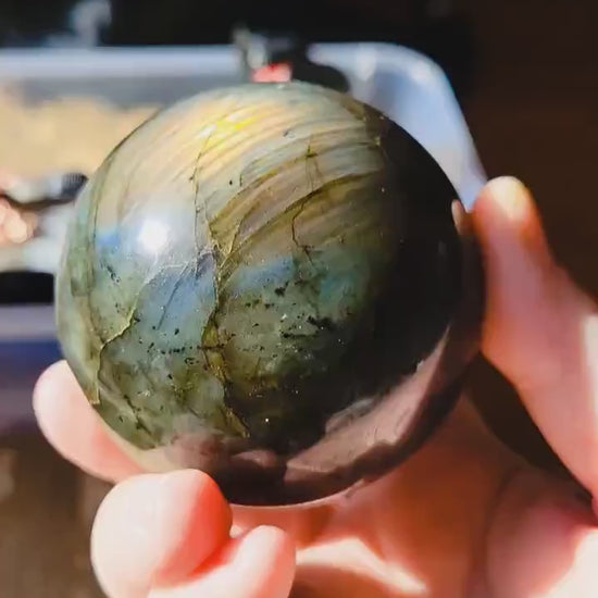 Sunset Flash Labradorite Sphere | Polished Crystal Carving | 2.74", 1.2 lb | Statement Piece