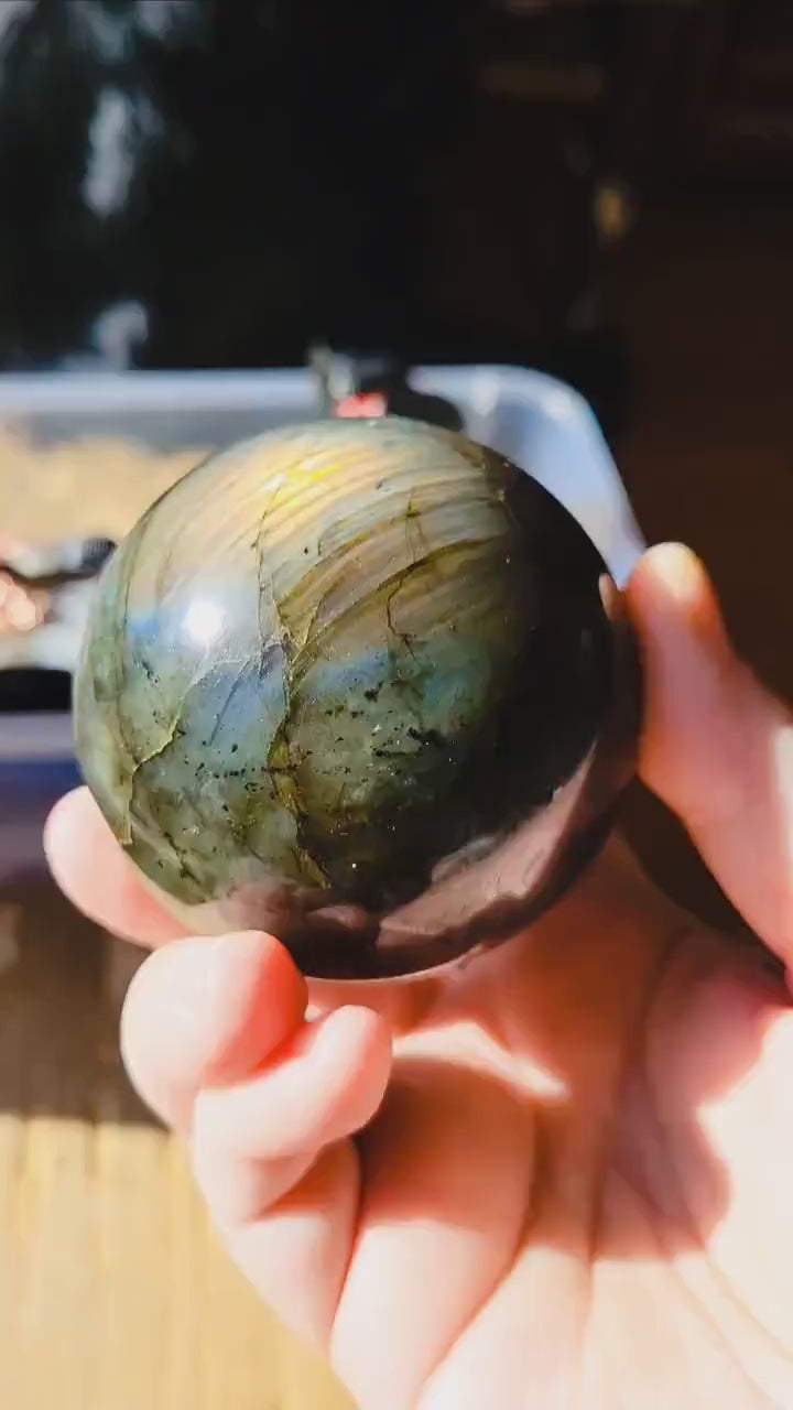 Sunset Flash Labradorite Sphere | Polished Crystal Carving | 2.74", 1.2 lb | Statement Piece