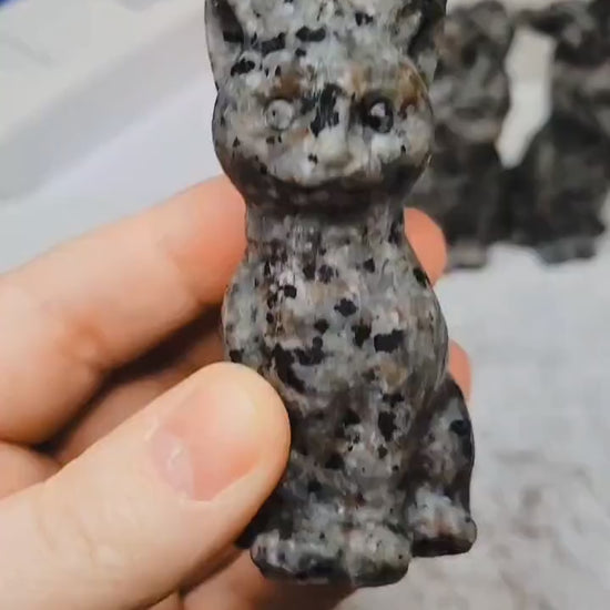 Yooperlite Horned Cat Carving | Baphomet Inspired Statue | Unique Gothic Crystal Art | UV Reactive Crystal