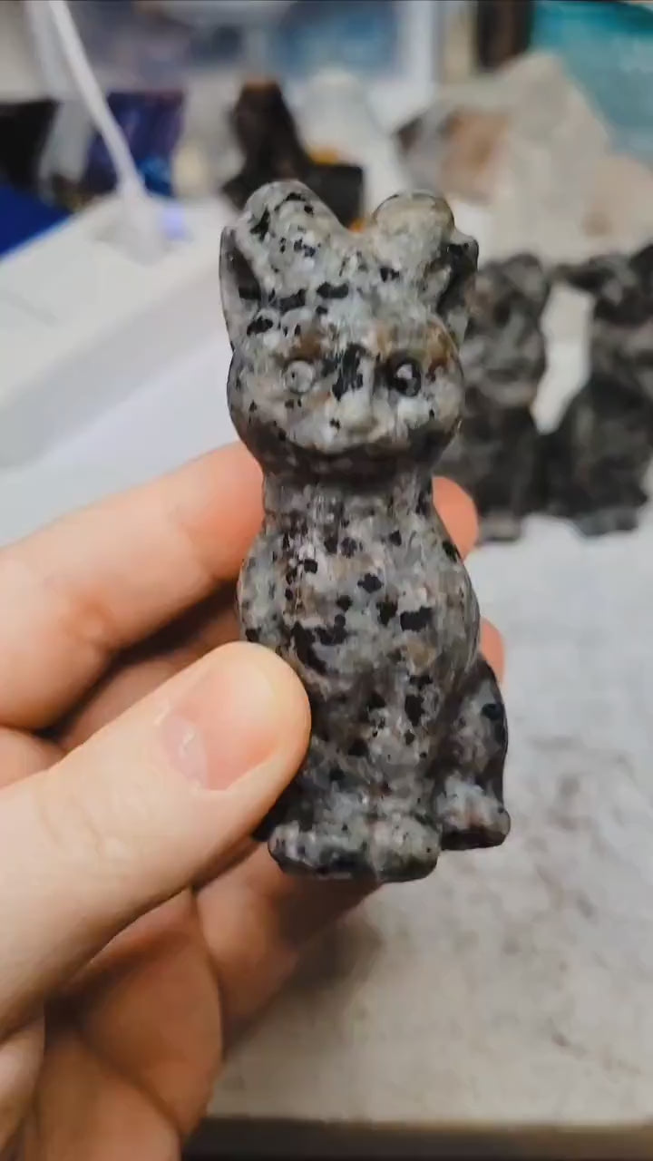 Yooperlite Horned Cat Carving | Baphomet Inspired Statue | Unique Gothic Crystal Art | UV Reactive Crystal