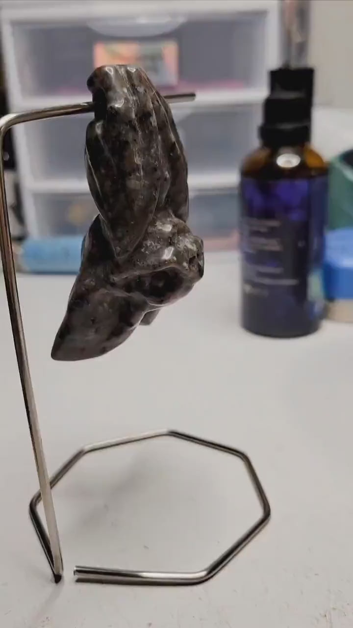 Hanging Bat Crystal Carving | Gothic Decor | UV Reactive Yooperlite Halloween Figure