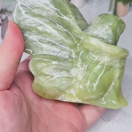 Large Serpentine Fairy Carving | Green Jade Crystal Figure | 3.75" Healing Gemstone Decor