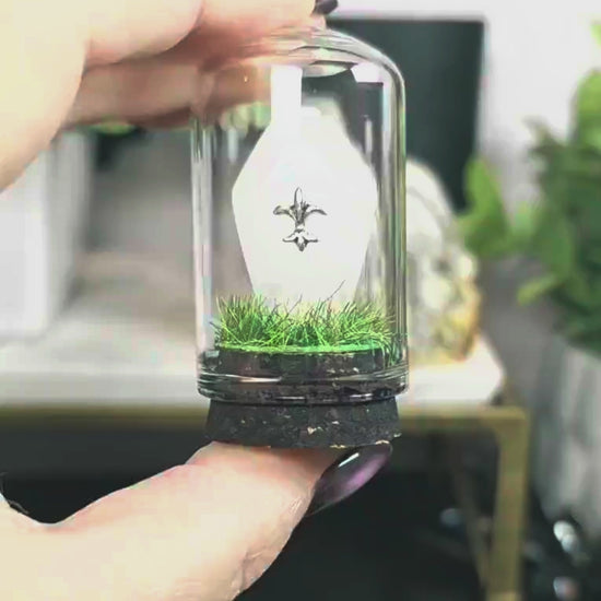 Traveling Cemetery - Mini Crystal Coffin Glass Terrarium - Gothic Desk Decor - Witchy Gifts - Crystal Materials and Cross Styles Vary
