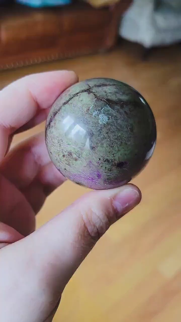 Stichtite (Alantisite) Sphere | Rare Violet Crystal | Unique Gemstone | Purple Green Crystal 51.5mm 176 Grams