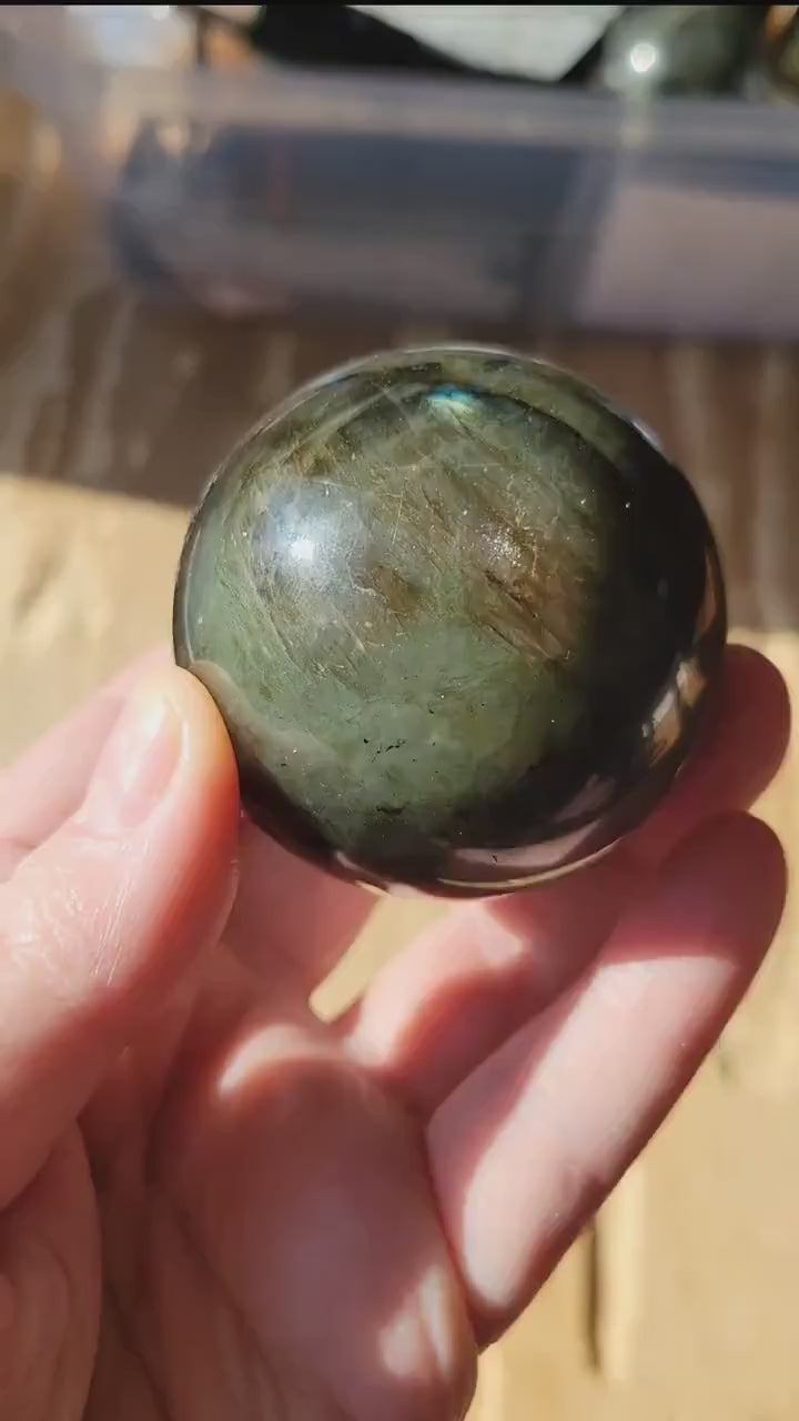 Purple Blue Sunset Flash Labradorite Sphere | Polished Crystal Carving | 2.2", 8.6 oz | Statement Piece
