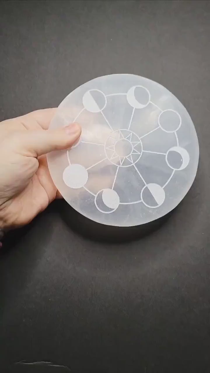 Selenite Charging Plate with Moon Phases | Crystal Charging Tray | Home Decor