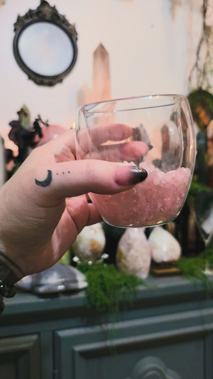 Rose Quartz Crystal Infused Double Walled Glass Tumbler Cup | Pastel Goth Aesthetic Drinkware