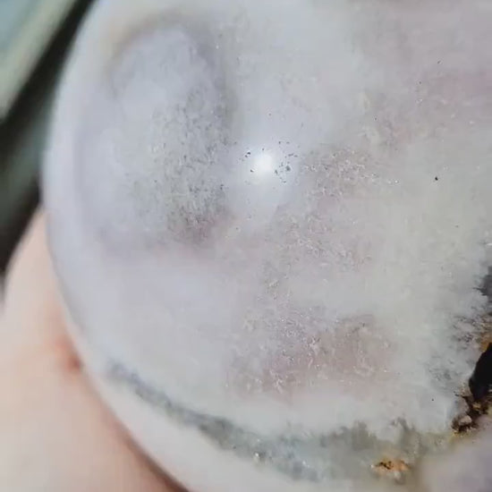 Large Druzy Green Flower Agate Sphere | Rare Gemstone | Crystal Decor | Lavender Purple Sage Green | 101.8mm 3.11 lbs