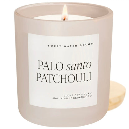 Palo Santo Patchouli 15 oz Soy Candle, Matte Jar- Home Decor