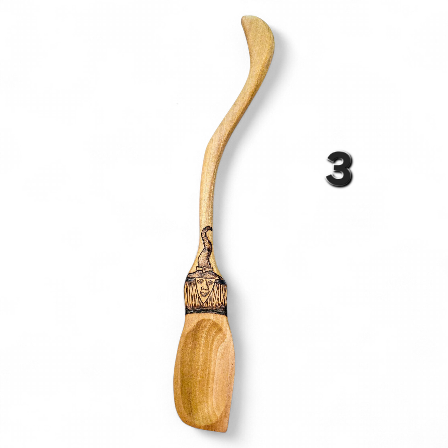 Witch Broom Spoon - Hand Carved Poplar Wood For Cooking