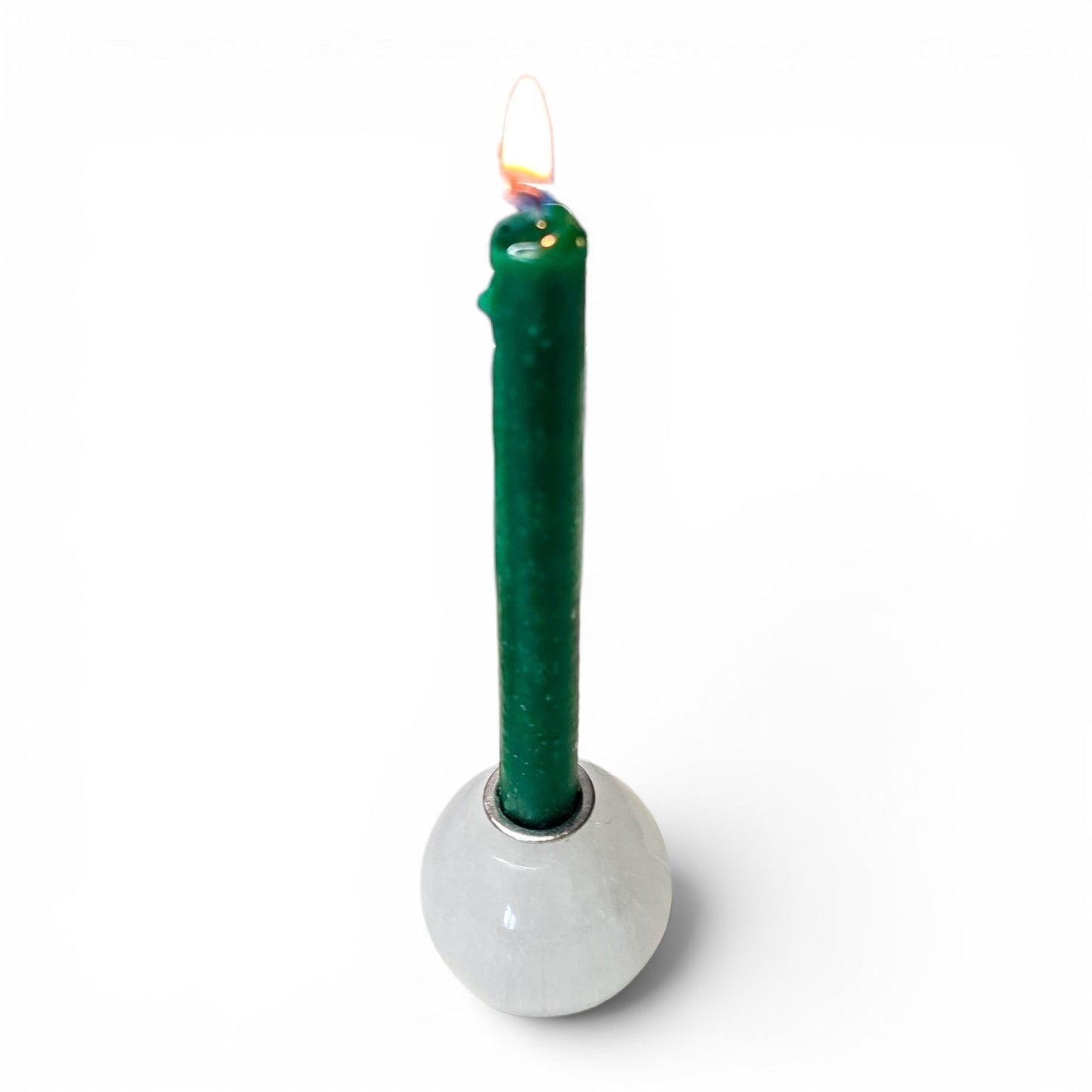 Selenite Satin Spar Mini Sphere Candle Holder – Sacred Space Chime Spell Altar Base