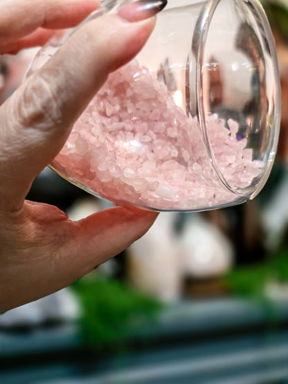 Rose Quartz Crystal Infused Double Walled Glass Tumbler Cup | Pastel Goth Aesthetic Drinkware