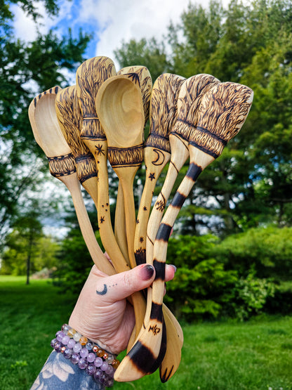 Witch Broom Spoon - Hand Carved Poplar Wood For Cooking
