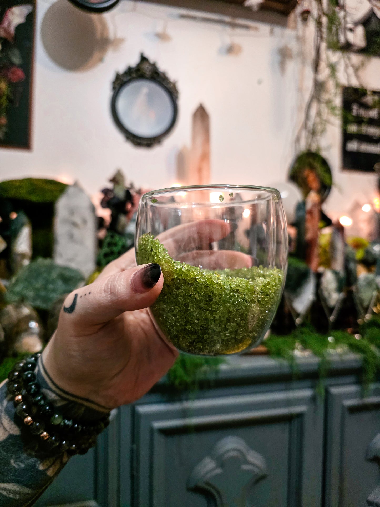 Peridot Double Walled Glass Crystal Cup
