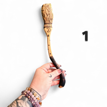 Witch Broom Spoon - Hand Carved Poplar Wood For Cooking