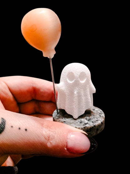 Crystal Ghost Holding Balloon Halloween Figurine Carving