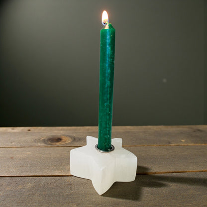 Selenite Satin Spar Mini Star Candle Holder – Sacred Space Chime Spell Altar Base
