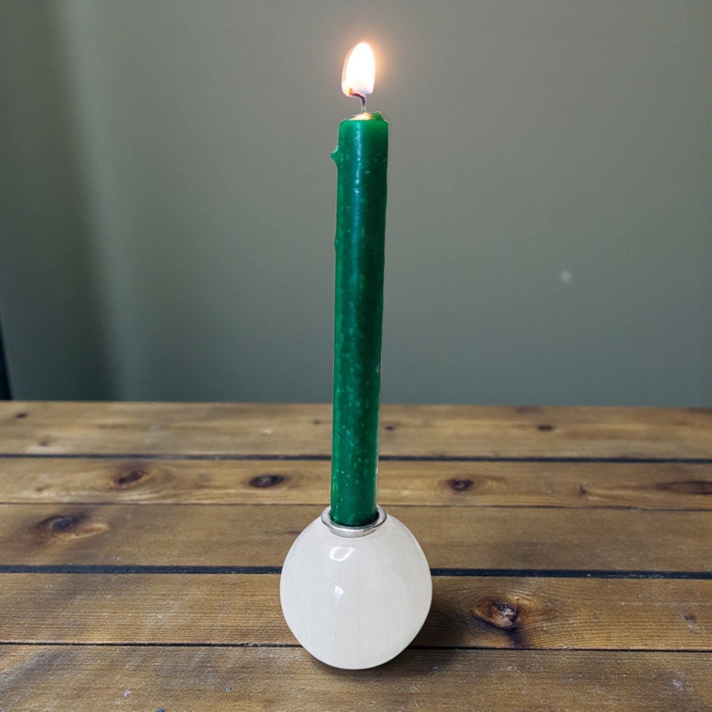 Selenite Satin Spar Mini Sphere Candle Holder – Sacred Space Chime Spell Altar Base